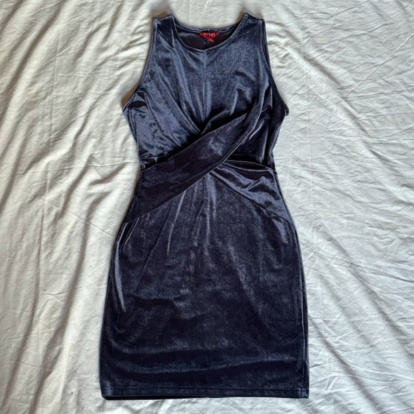 Guess Navy Blue Velour Criss Cross Detail Bust Bodycon Cocktail Dress - Picture 1 of 4